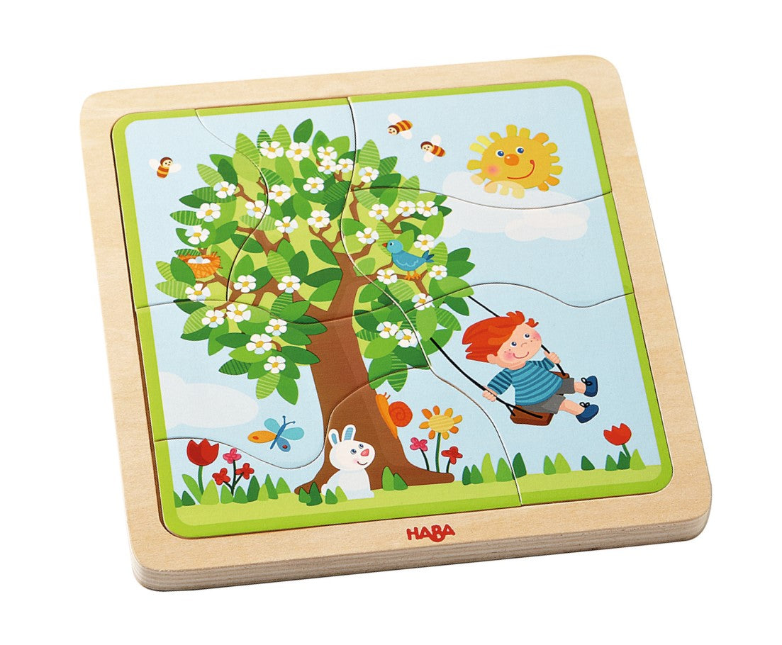 puzzle lemn Haba - anotimpul preferat - puzzle stratificat anotimpuri - copii 3-5 ani