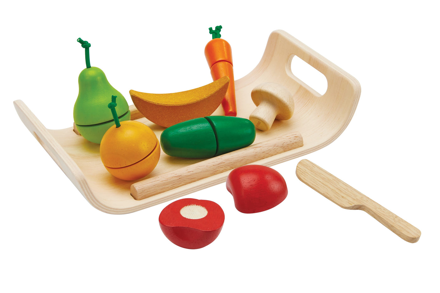 Plan Toys set fructe si legume de taiat - fabricat din lemnș pentru copii  2 - 5 ani